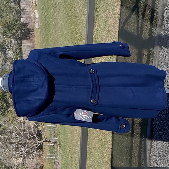 St. John's Bay Women's Navy Wool Blend Coat With Removable Hood Size Petite Med - Picture 4 of 14